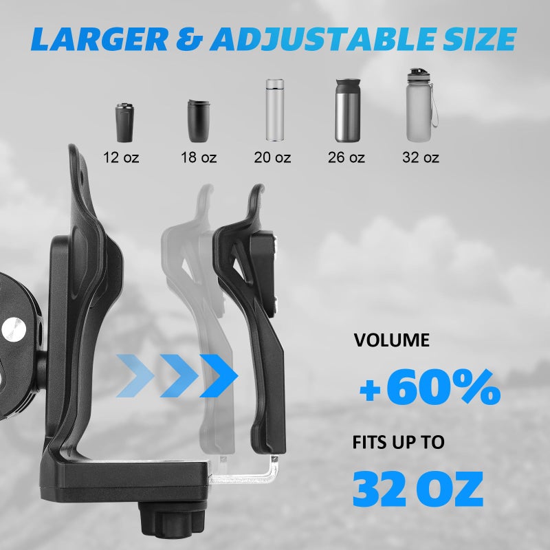 DEGUM Upgraded Motorcycle ATV Cup Holder Anti Theft  Extra Large Bike Water Bottle Holder 1.95 - 3.6 inch Universal Size  Drink Holder Handlebar with Metal Clamp for Scooter Boat Stroller Wheelchair - Image 2